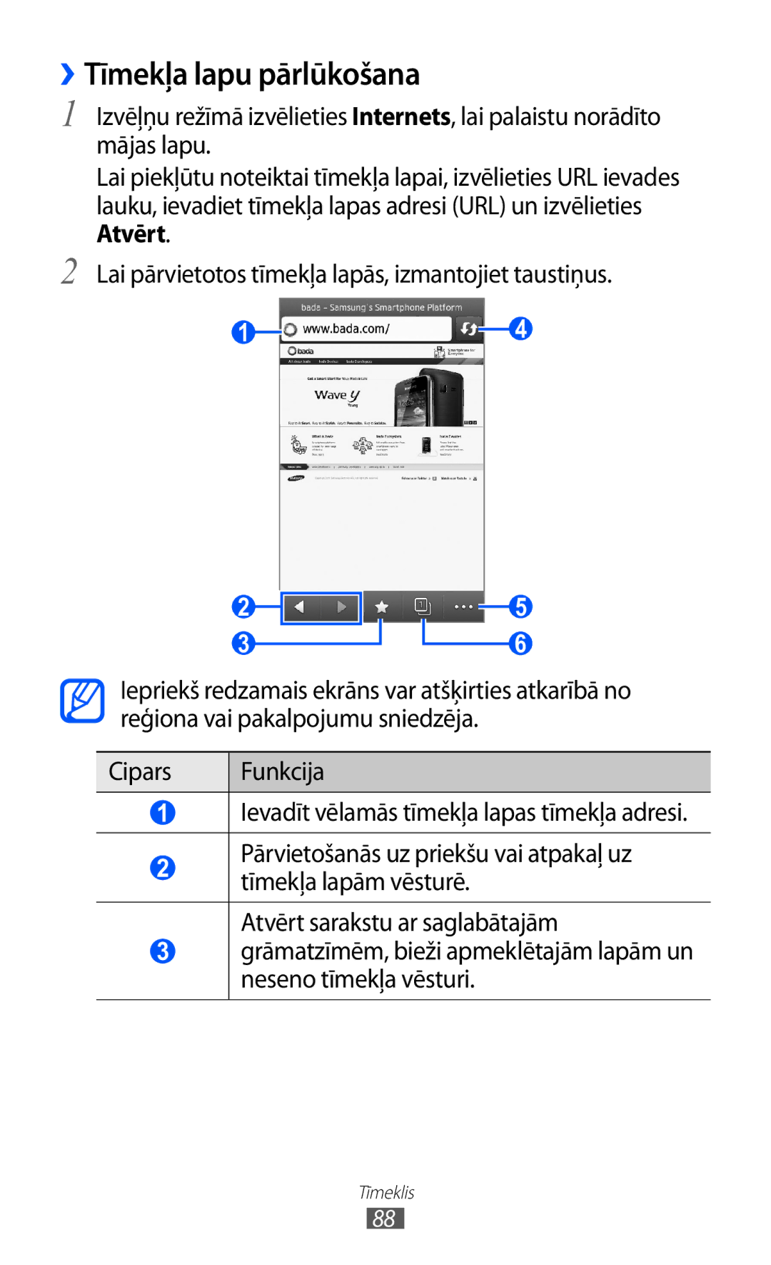 Samsung GT-S8530BAASEB manual ››Tīmekļa lapu pārlūkošana 