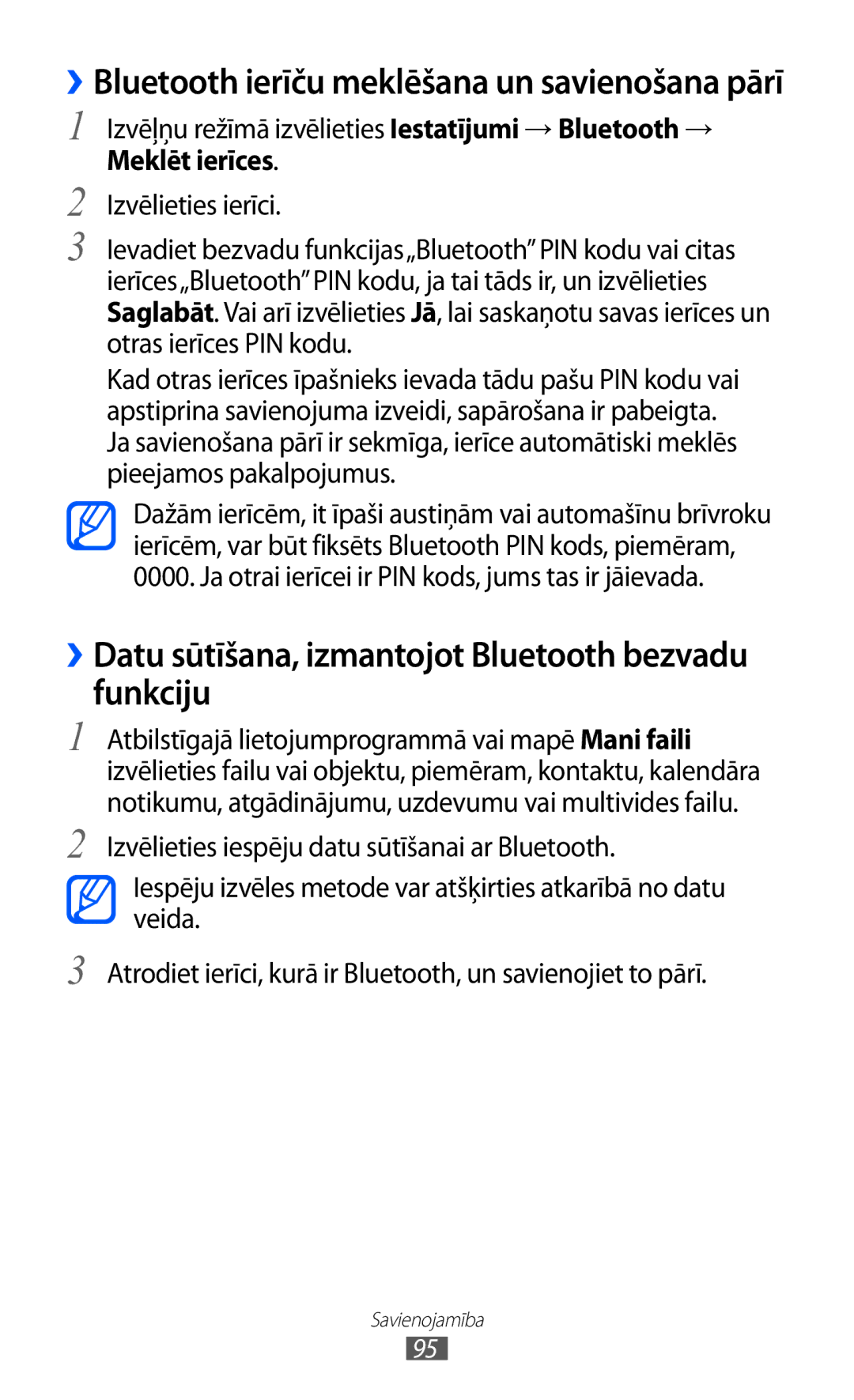 Samsung GT-S8530BAASEB manual ››Datu sūtīšana, izmantojot Bluetooth bezvadu funkciju, Meklēt ierīces 