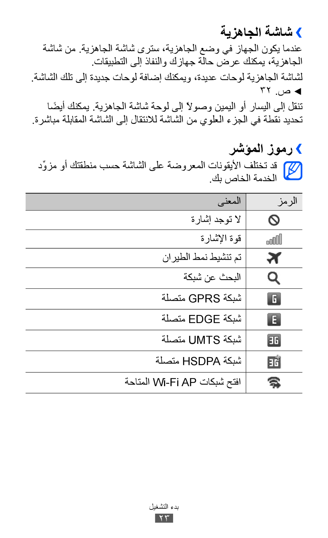 Samsung GT-S8530ISASKZ, GT-S8530BAASKZ, GT-S8530BAATMC, GT-S8530LIAAFR, GT-S8530LIAPAK manual ةيزهاجلا ةشاش››, رشؤملا زومر›› 