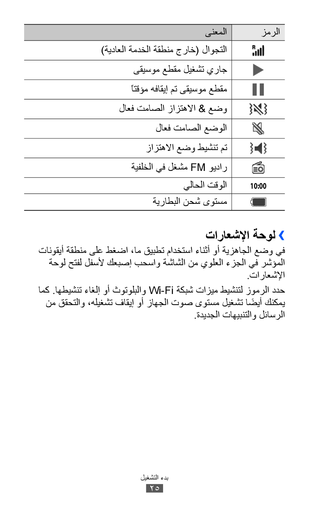 Samsung GT-S8530BAJECT, GT-S8530BAASKZ, GT-S8530BAATMC تاراعشلإا ةحول››, ةيراطبلا نحش ىوتسم, ةديدجلا تاهيبنتلاو لئاسرلا 