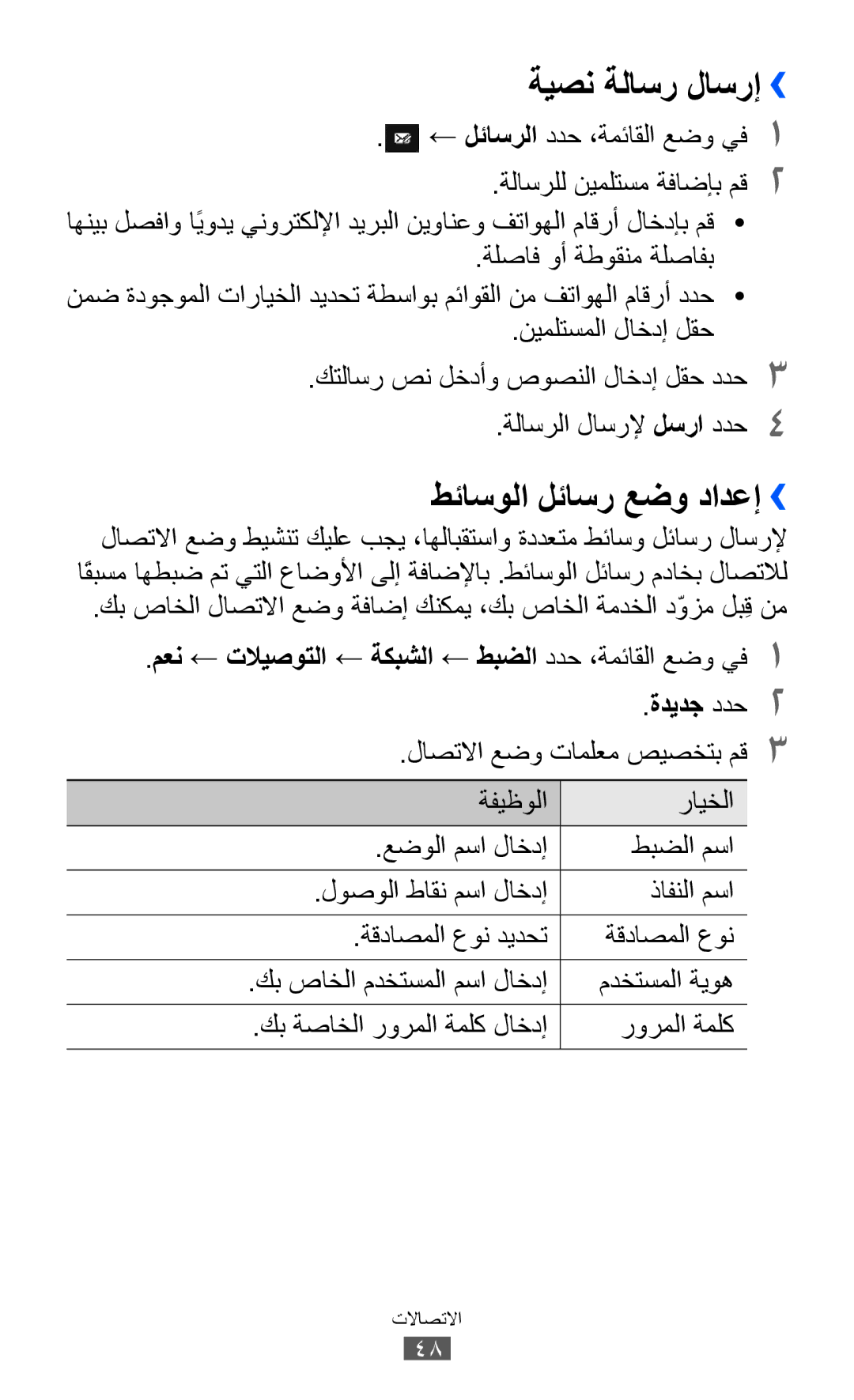 Samsung GT-S8530BAAMID, GT-S8530BAASKZ, GT-S8530BAATMC, GT-S8530LIAAFR manual ةيصن ةلاسر لاسرإ››, طئاسولا لئاسر عضو دادعإ›› 