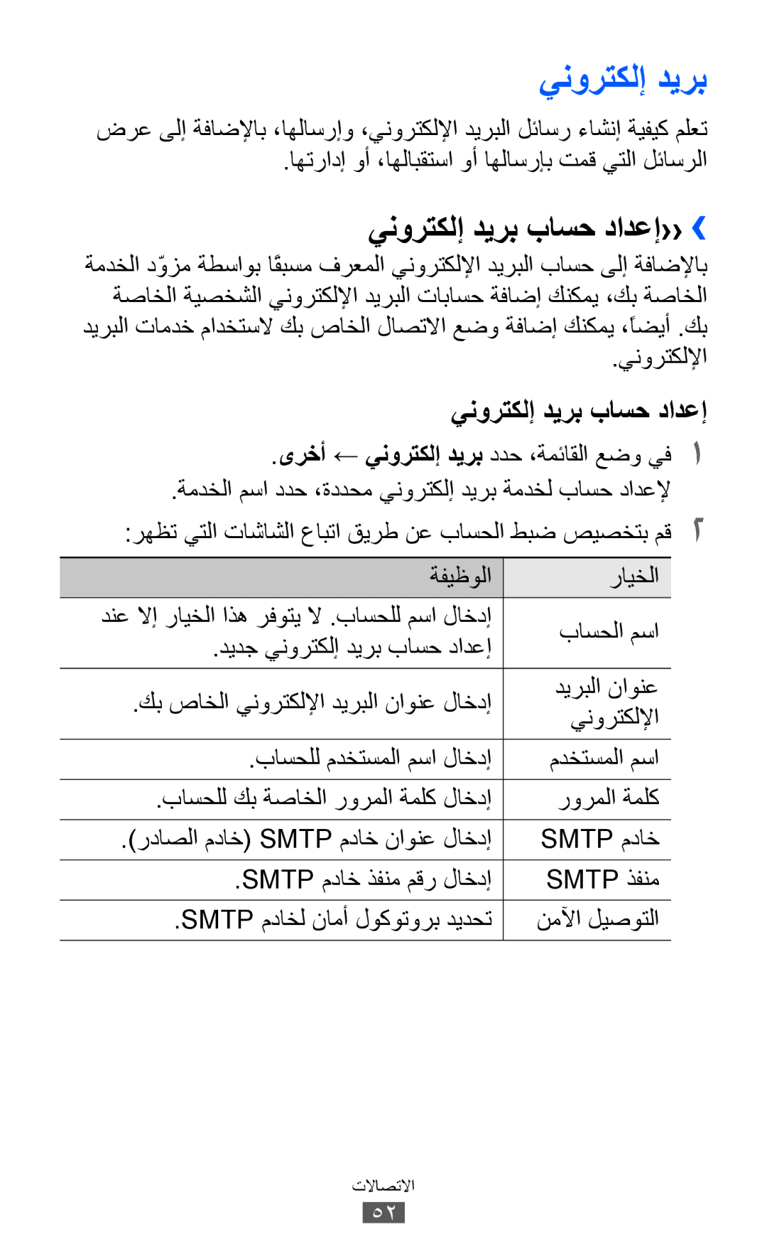 Samsung GT-S8530HKASKZ manual ينورتكلإ ديرب باسح دادعإ‹‹››, ينورتكللإا, ىرخأ ← ينورتكلإ ديرب ددح ،ةمئاقلا عضو يف1 