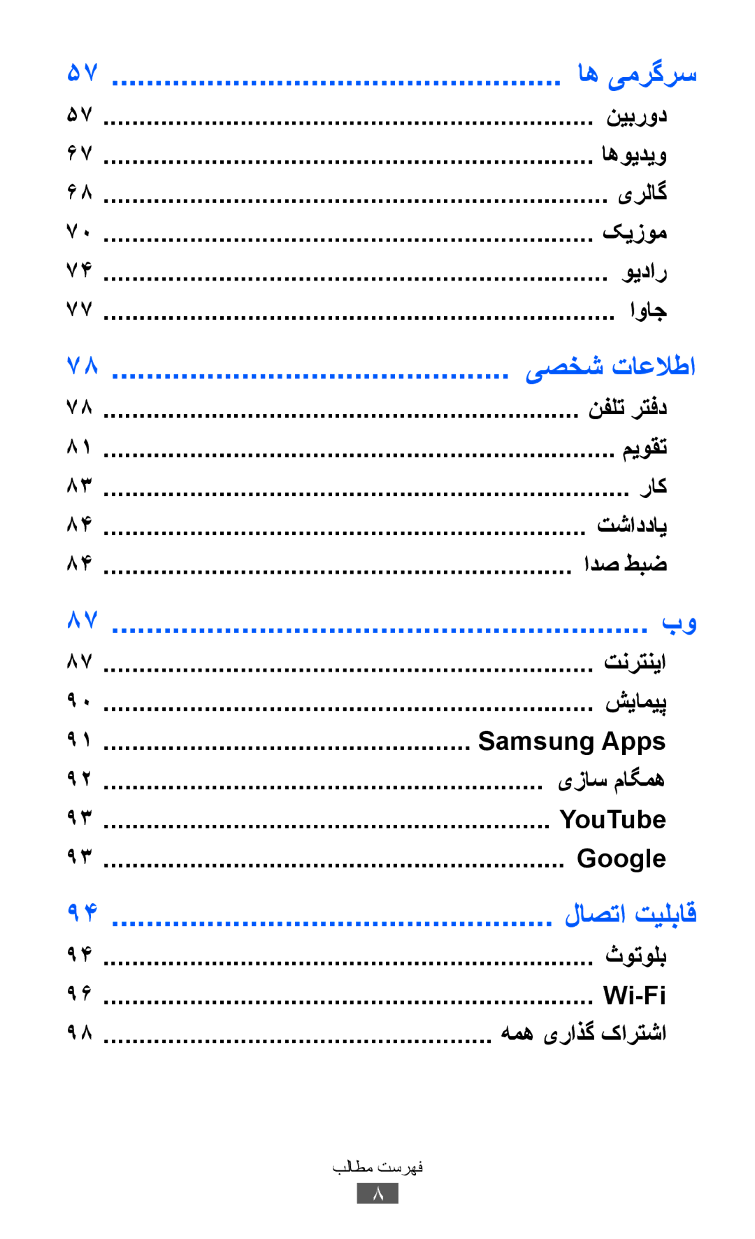 Samsung GT-S8530BAAPAK, GT-S8530BAASKZ, GT-S8530BAATMC, GT-S8530LIAAFR, GT-S8530LIAPAK, GT-S8530BAAEGY manual لاصتا تیلباق 