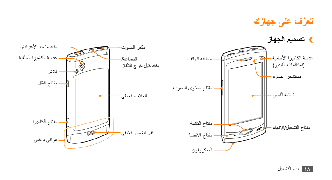 Samsung GT-S8530ISAAFR, GT-S8530BAASKZ, GT-S8530BAATMC, GT-S8530LIAAFR, GT-S8530LIAPAK manual كزاهج ىلع فرعتَّ, زاهجلا ميمصت›› 