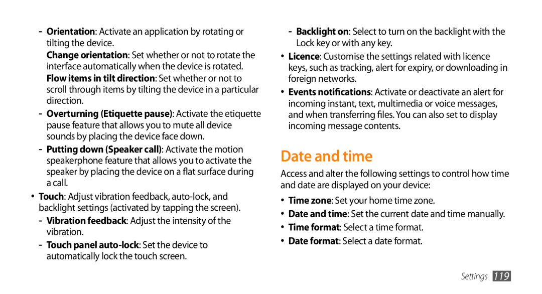 Samsung GT-S8530BAAKSA, GT-S8530BAASKZ, GT-S8530BAATMC manual Date and time, Vibration, Time zone Set your home time zone 