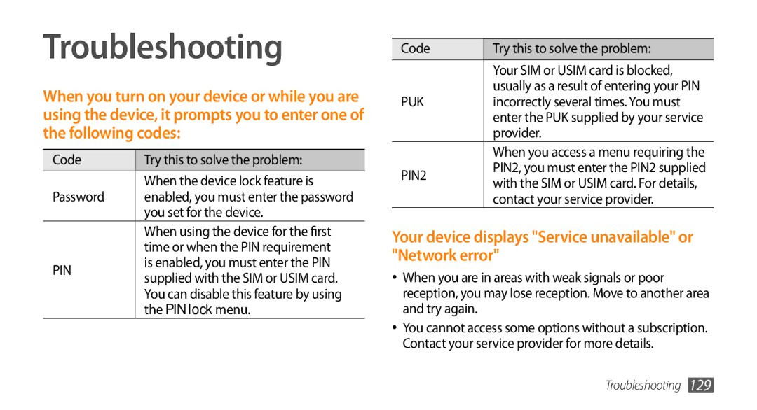 Samsung GT-S8530ISASKZ, GT-S8530BAASKZ, GT-S8530BAATMC, GT-S8530LIAAFR, GT-S8530LIAPAK, GT-S8530BAAEGY manual Troubleshooting 