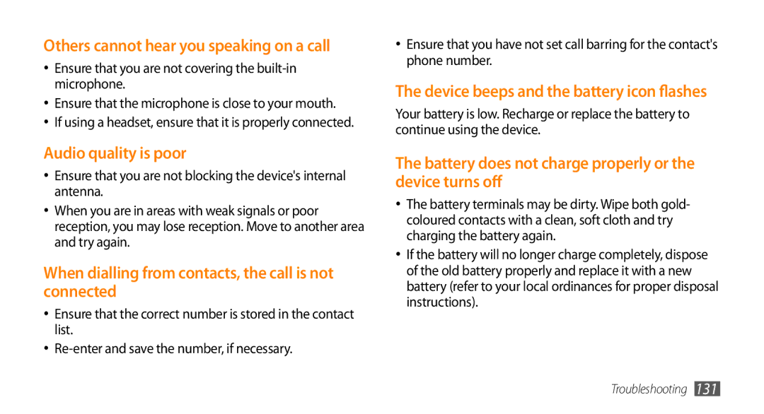 Samsung GT-S8530BAJECT Others cannot hear you speaking on a call, Ensure that you are not covering the built-in microphone 