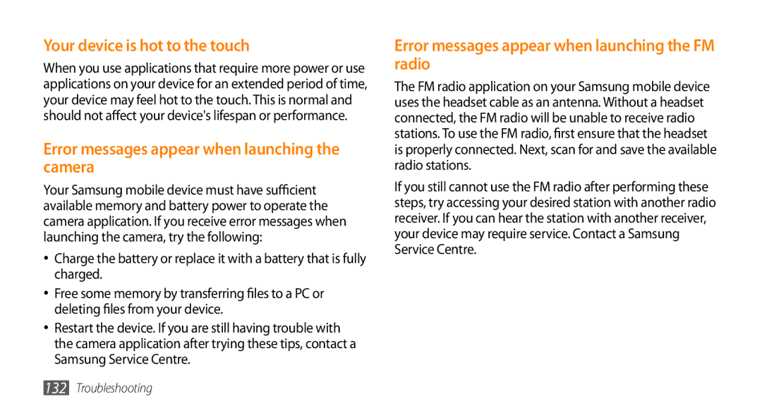 Samsung GT-S8530HKAKSA, GT-S8530BAASKZ, GT-S8530BAATMC, GT-S8530LIAAFR, GT-S8530LIAPAK manual Your device is hot to the touch 