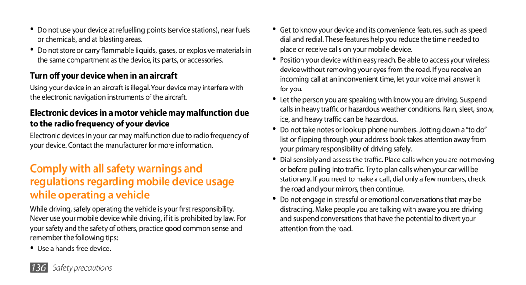 Samsung GT-S8530ISAKSA, GT-S8530BAASKZ, GT-S8530BAATMC, GT-S8530LIAAFR manual Turn off your device when in an aircraft 