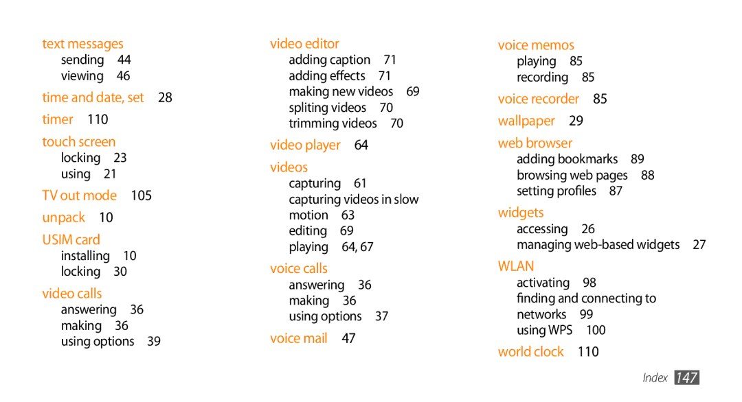 Samsung GT-S8530HKAXEV manual Videos capturing 61 capturing videos in slow motion , Finding and connecting to, 100 