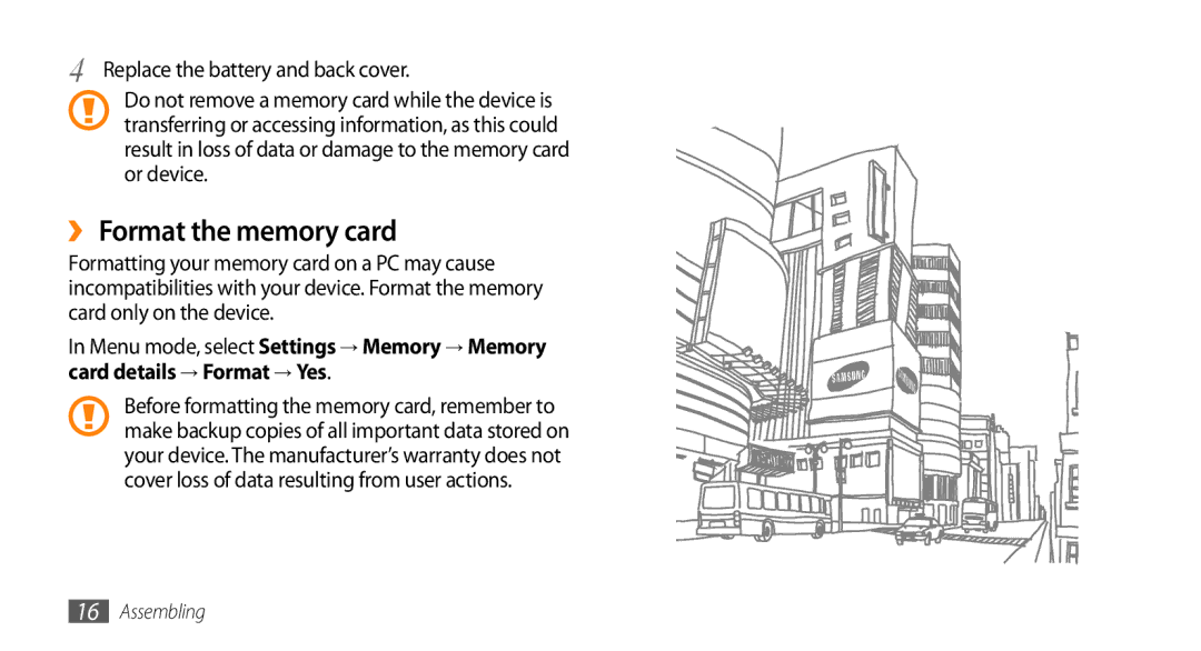 Samsung GT-S8530HKATHR, GT-S8530BAASKZ, GT-S8530BAATMC, GT-S8530LIAAFR, GT-S8530LIAPAK manual ›› Format the memory card 