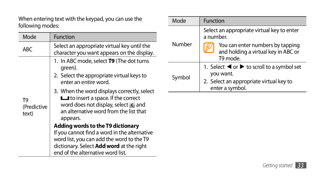 Samsung GT-S8530HKAAFR, GT-S8530BAASKZ, GT-S8530BAATMC, GT-S8530LIAAFR, GT-S8530LIAPAK manual Adding words to the T9 dictionary 