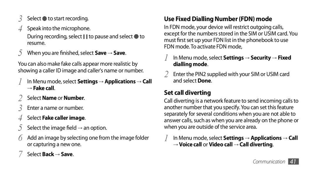 Samsung GT-S8530HKAXEV, GT-S8530BAASKZ, GT-S8530BAATMC manual Use Fixed Dialling Number FDN mode, Set call diverting 