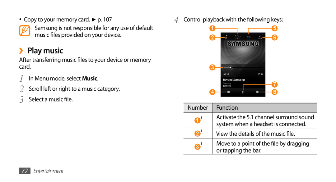 Samsung GT-S8530ISAAFR, GT-S8530BAASKZ, GT-S8530BAATMC manual ›› Play music, Copy to your memory card. p, Select a music file 