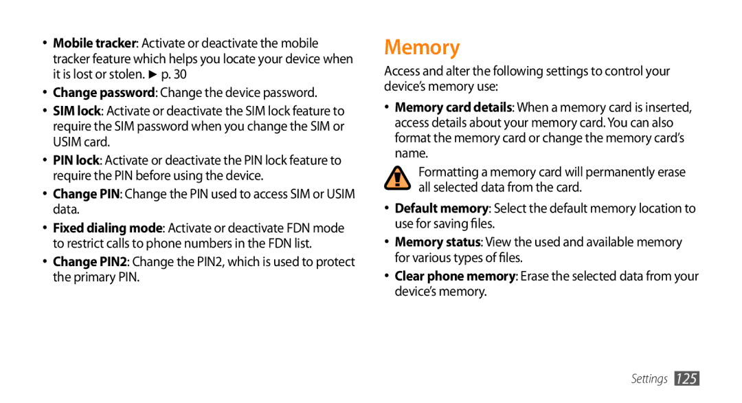 Samsung GT-S8530ISAMID, GT-S8530BAASKZ, GT-S8530BAATMC Memory, Change PIN Change the PIN used to access SIM or Usim data 