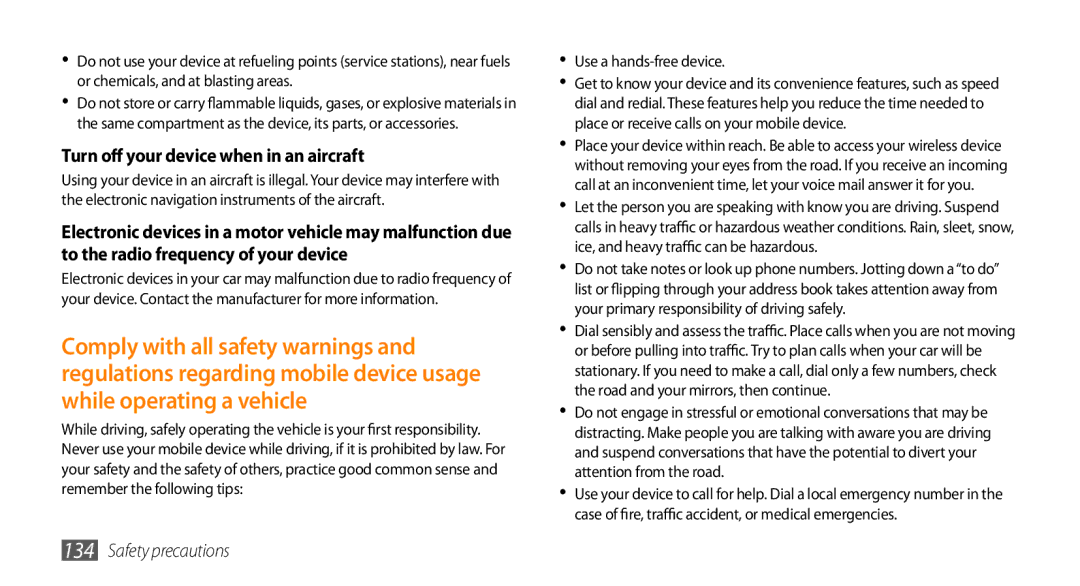Samsung GT-S8530HKAPAK, GT-S8530BAASKZ, GT-S8530BAATMC, GT-S8530LIAAFR manual Turn off your device when in an aircraft 