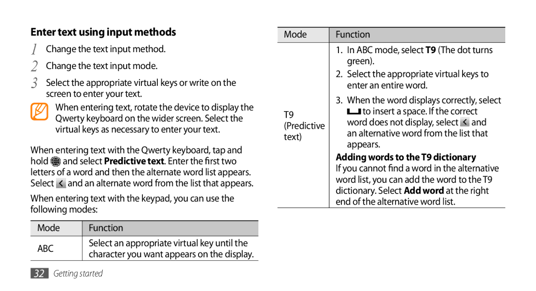 Samsung GT-S8530HKAAFR, GT-S8530BAASKZ, GT-S8530BAATMC Enter text using input methods, Adding words to the T9 dictionary 