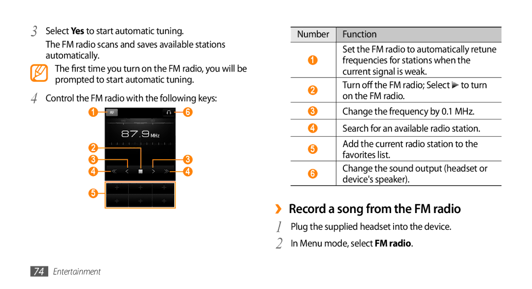 Samsung GT-S8530HKAXSG, GT-S8530BAASKZ, GT-S8530BAATMC, GT-S8530LIAAFR, GT-S8530LIAPAK ›› Record a song from the FM radio 