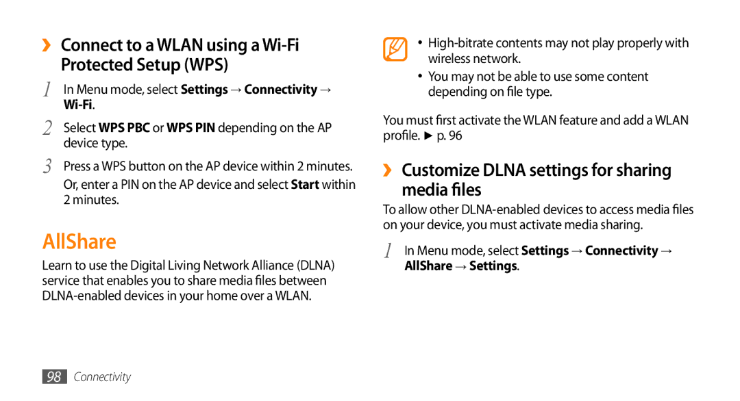 Samsung GT-S8530HKAILO, GT-S8530BAASKZ AllShare, ›› Customize Dlna settings for sharing Media files, Device type, Minutes 