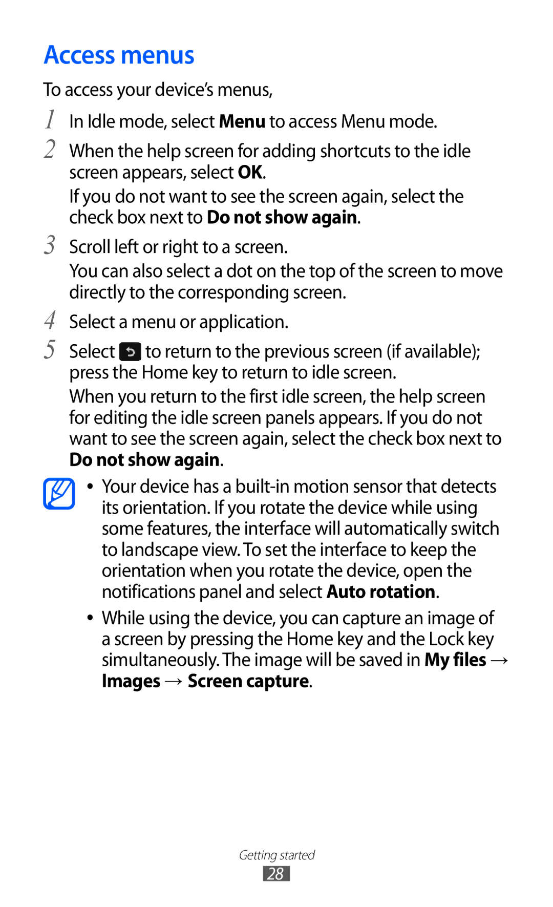 Samsung GT-S8530ISAVGF, GT-S8530ISAVIA, GT-S8530HKAEPL, GT-S8530HKADBT, GT-S8530BAAVIA, GT-S8530BAAVD2 manual Access menus 