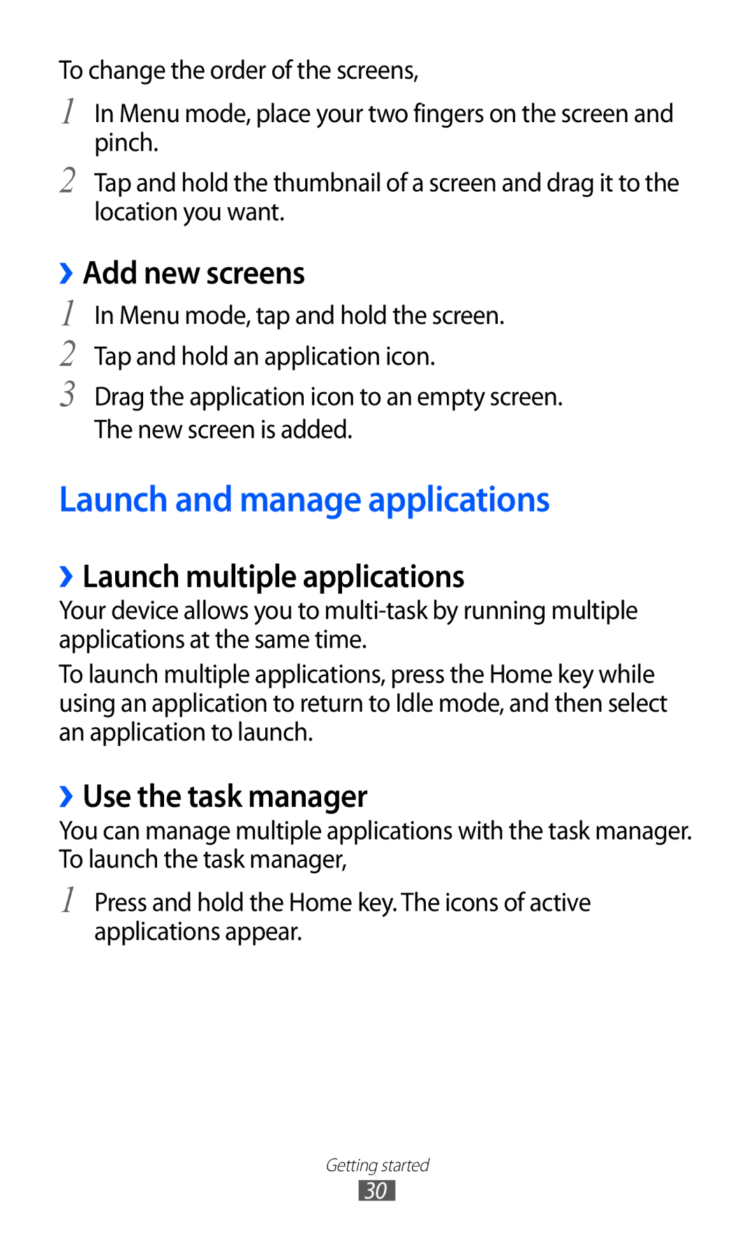 Samsung GT-S8530ISALPM, GT-S8530ISAVIA Launch and manage applications, ››Add new screens, ››Launch multiple applications 