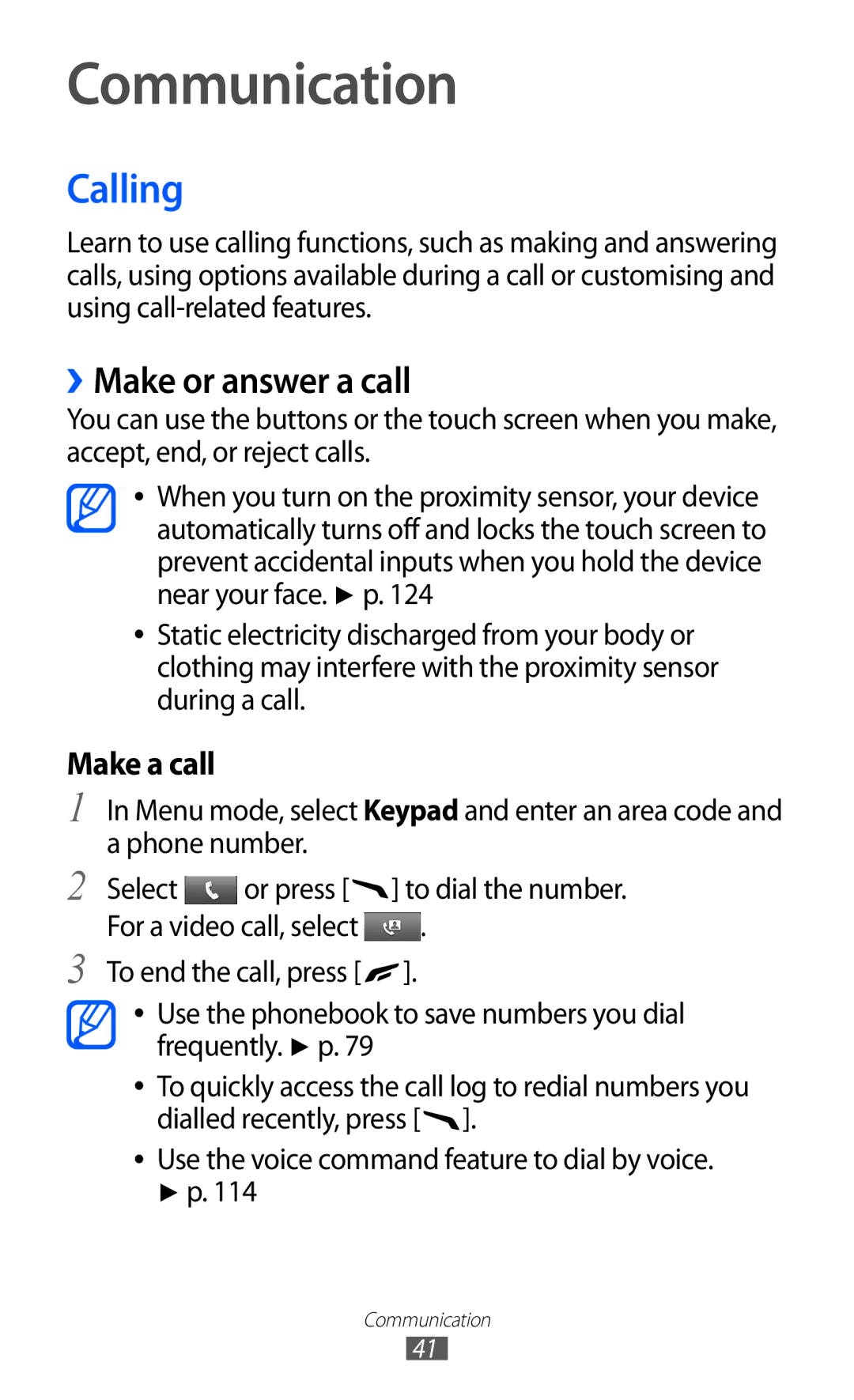 Samsung GT-S8530HKATIM, GT-S8530ISAVIA, GT-S8530HKAEPL, GT-S8530HKADBT manual Communication, Calling, ››Make or answer a call 