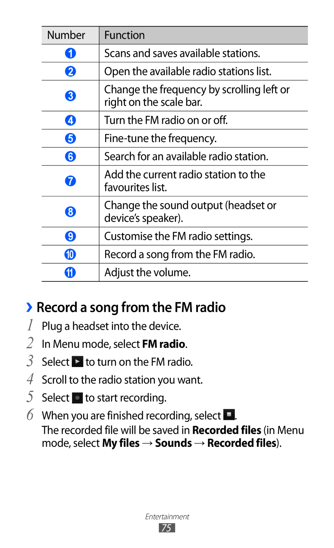 Samsung GT-S8530ISADBT, GT-S8530ISAVIA, GT-S8530HKAEPL, GT-S8530HKADBT ››Record a song from the FM radio, Adjust the volume 