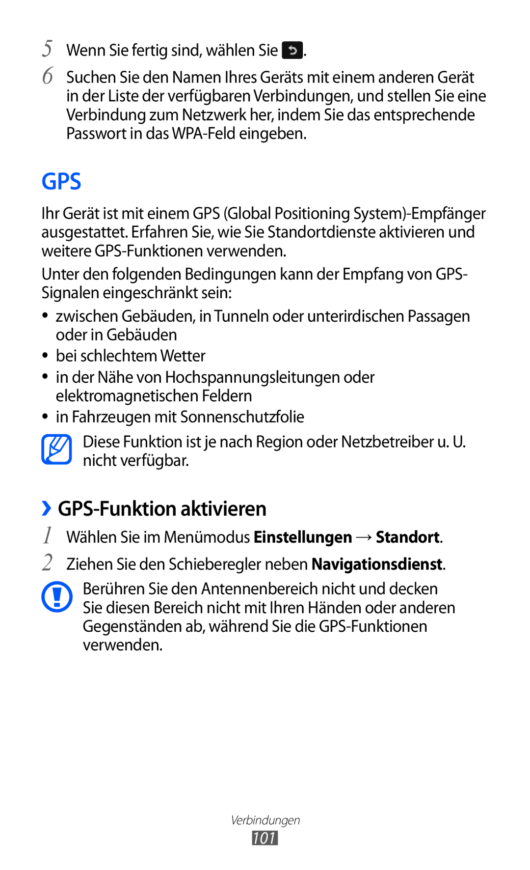 Samsung GT-S8530ISATUR, GT-S8530ISAVIA, GT-S8530HKAEPL ››GPS-Funktion aktivieren, Wenn Sie fertig sind, wählen Sie, 101 