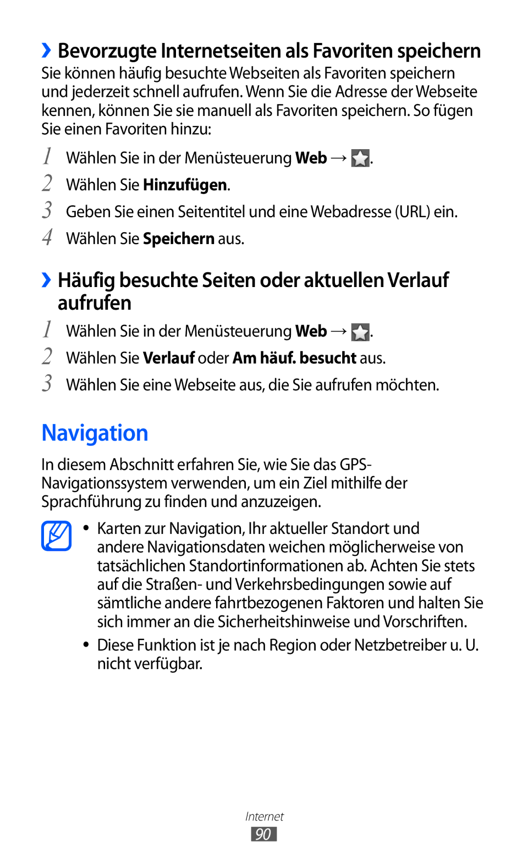 Samsung GT-S8530ISAVIA, GT-S8530HKAEPL, GT-S8530HKADBT Navigation, ››Häufig besuchte Seiten oder aktuellen Verlauf aufrufen 