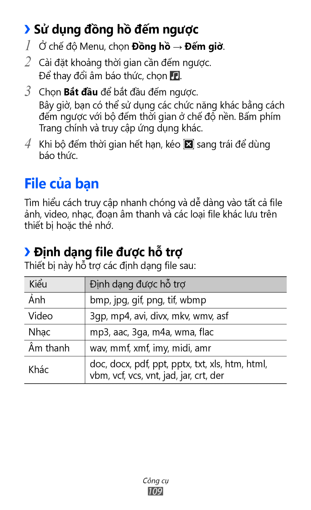 Samsung GT-S8530LIAXXV, GT-S8530ISAXEV, GT-S8530BAAXEV, GT-S8530BAAXSA manual File của bạn, ››Sử dụng đồng hồ đếm ngược 