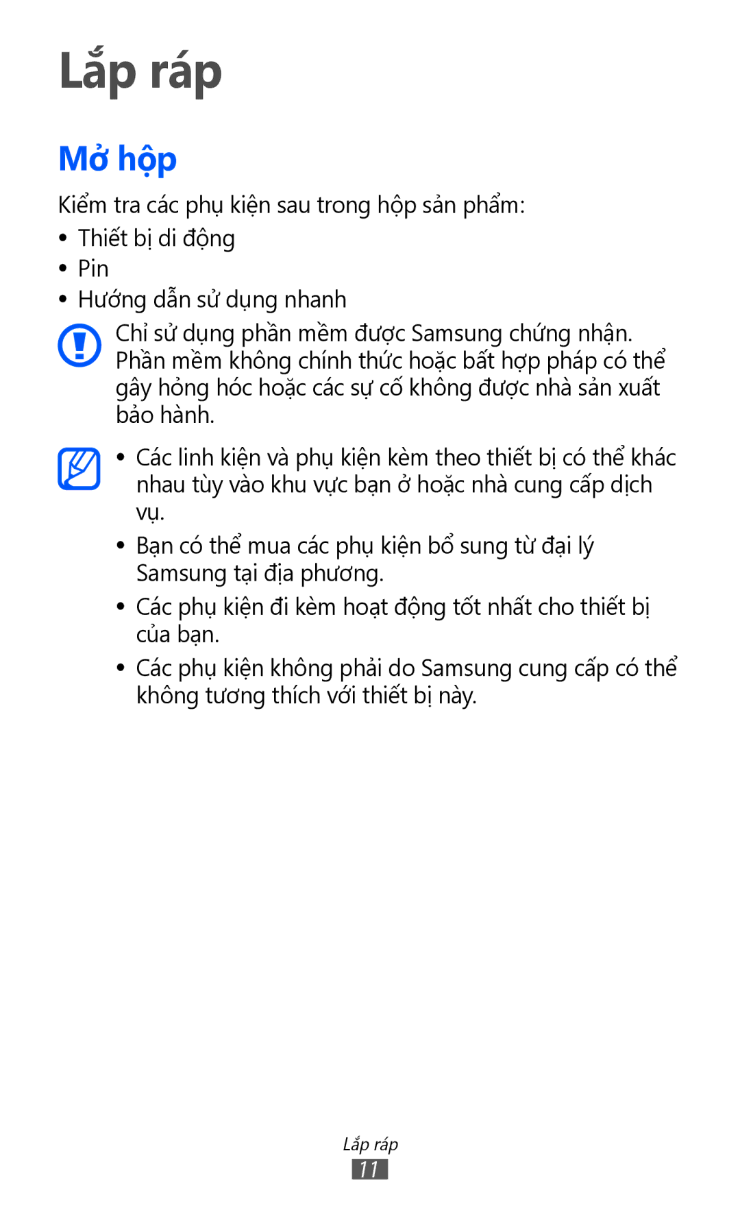 Samsung GT-S8530BAAXEV, GT-S8530ISAXEV, GT-S8530LIAXXV, GT-S8530BAAXSA, GT-S8530LIAXEV, GT-S8530HKAXXV manual Lắp ráp, Mở hộp 