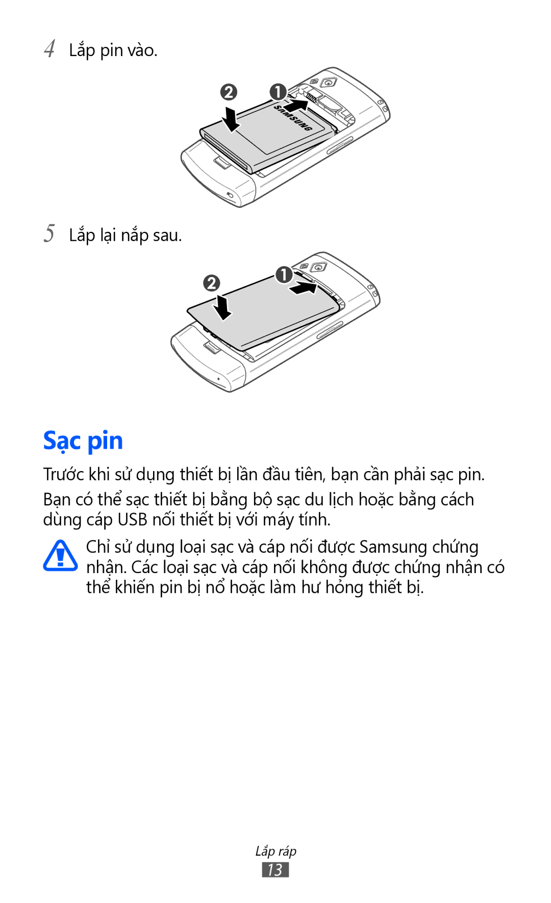 Samsung GT-S8530LIAXEV, GT-S8530ISAXEV, GT-S8530LIAXXV, GT-S8530BAAXEV, GT-S8530BAAXSA, GT-S8530HKAXXV, GT-S8530BAAXXV Sạc pin 