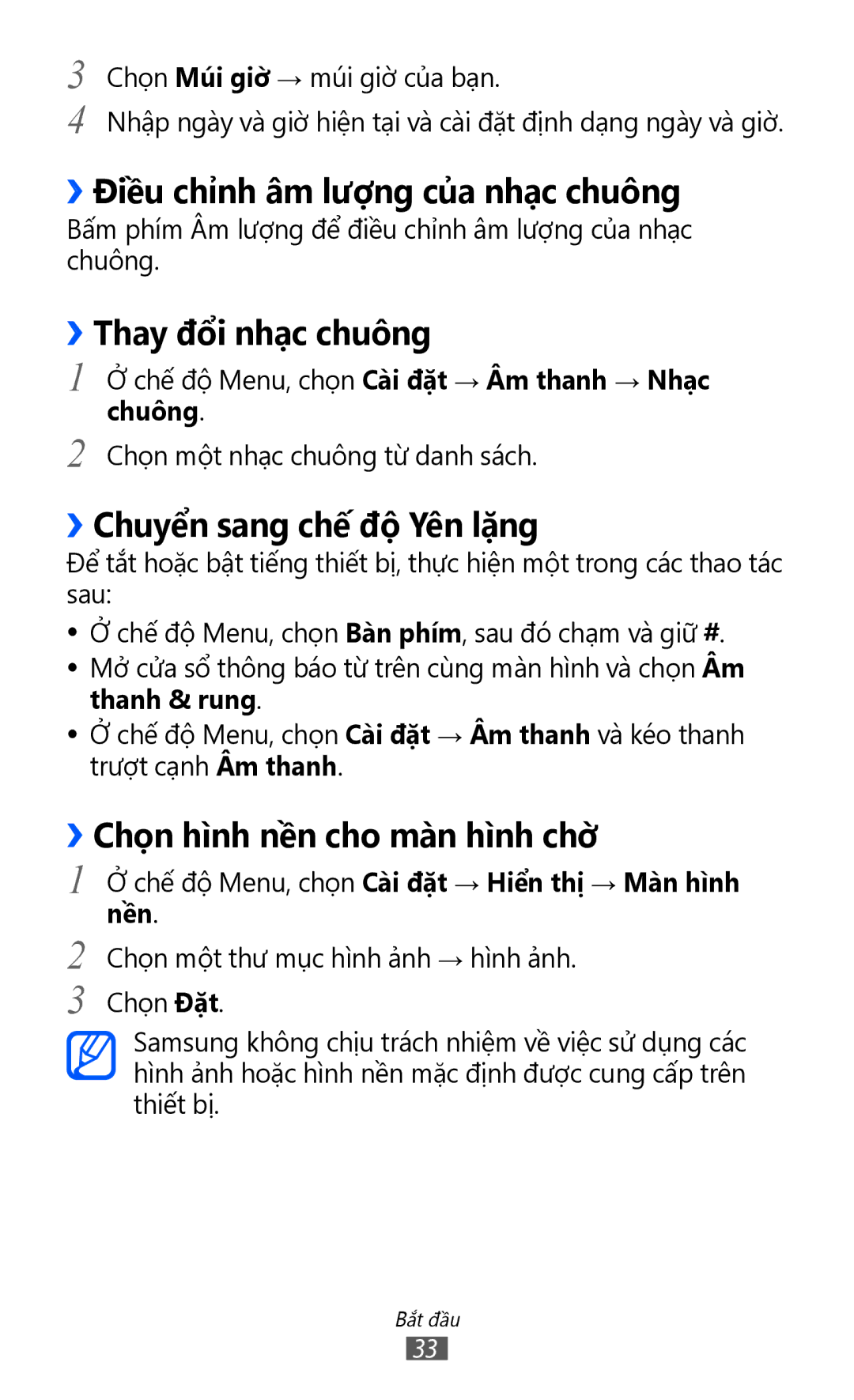 Samsung GT-S8530BAAXXV manual ››Điều chỉnh âm lượng của nhạc chuông, ››Thay đổi nhạc chuông, ››Chuyển sang chế độ Yên lặng 