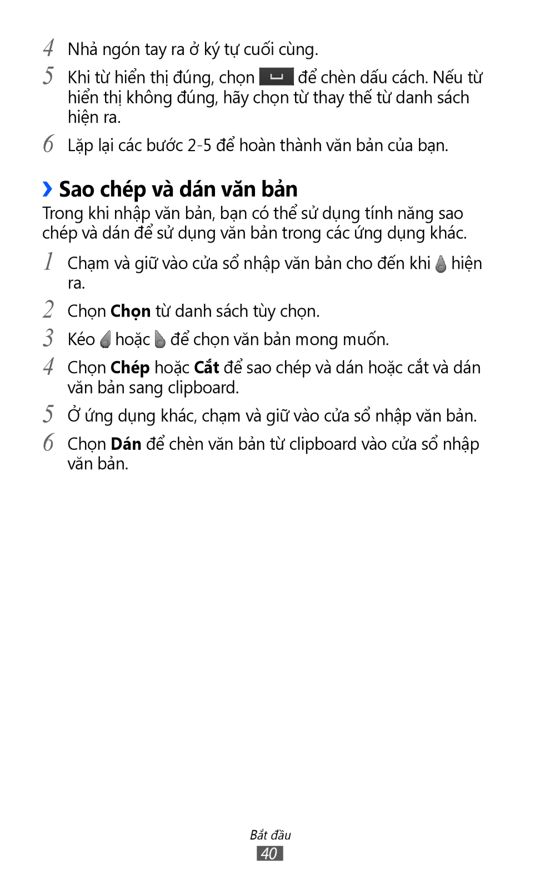 Samsung GT-S8530LIAXEV, GT-S8530ISAXEV, GT-S8530LIAXXV, GT-S8530BAAXEV, GT-S8530BAAXSA manual ››Sao chép và dán văn bản 