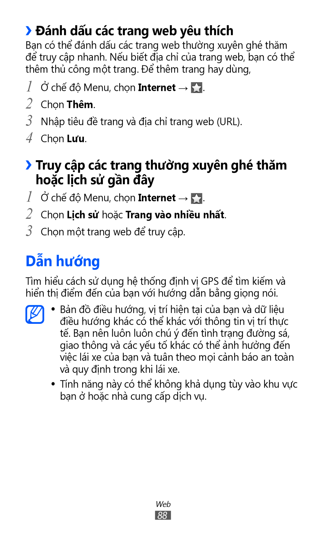 Samsung GT-S8530HKAXEV, GT-S8530ISAXEV, GT-S8530LIAXXV, GT-S8530BAAXEV manual Dân hương, ››Đánh dấu các trang web yêu thích 