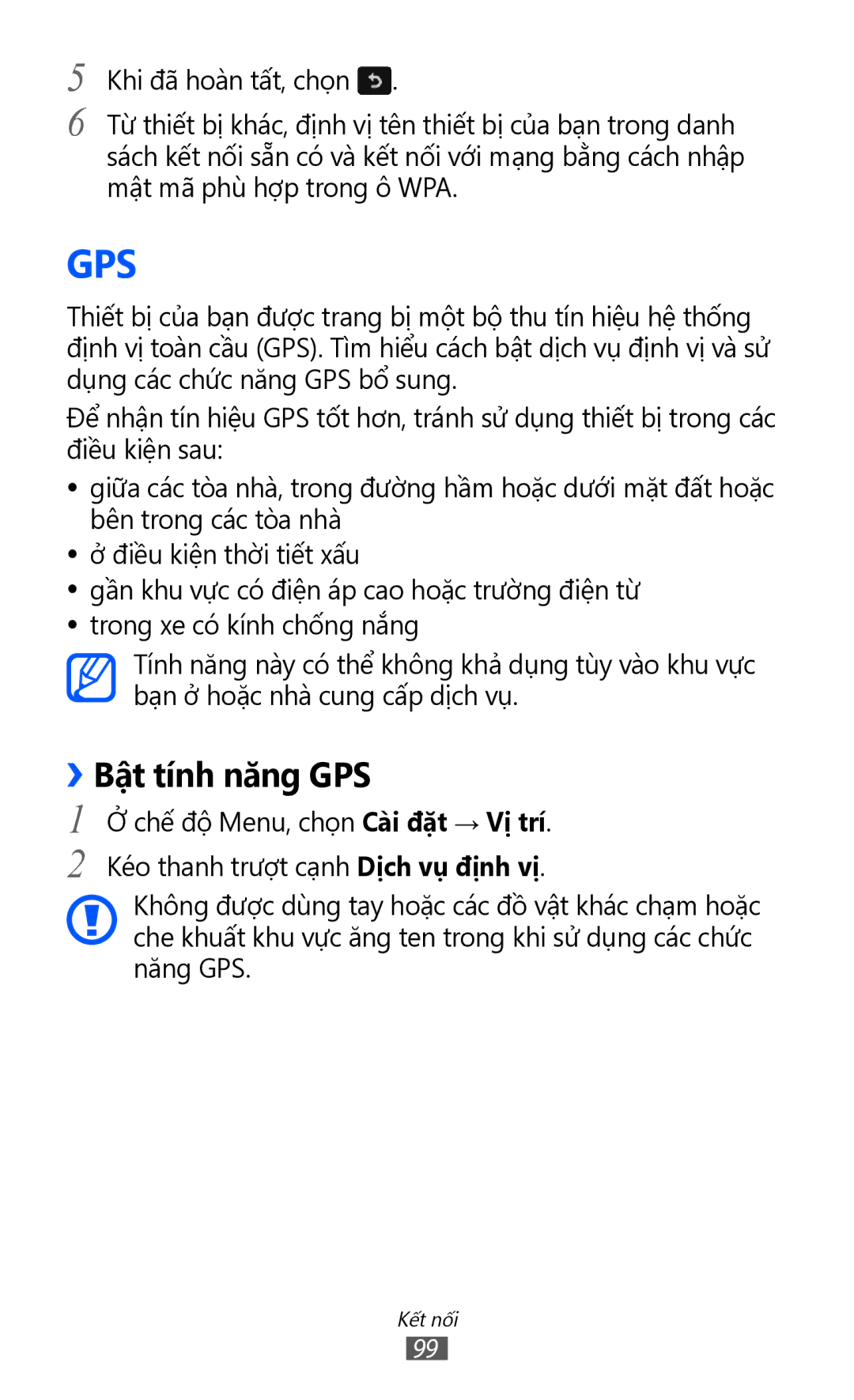 Samsung GT-S8530ISAXEV, GT-S8530LIAXXV, GT-S8530BAAXEV, GT-S8530BAAXSA, GT-S8530LIAXEV manual Gps, ››Bật tính năng GPS 