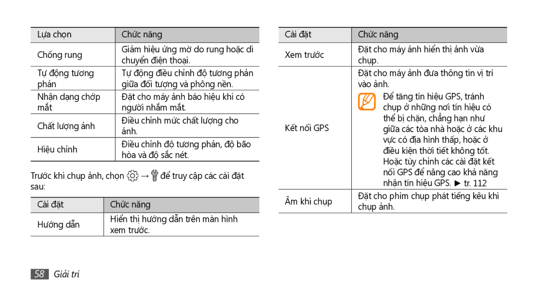 Samsung GT-S8530HKAXXV, GT-S8530ISAXEV, GT-S8530LIAXXV, GT-S8530BAAXEV, GT-S8530BAAXSA, GT-S8530LIAXEV manual 58 Giải trí 