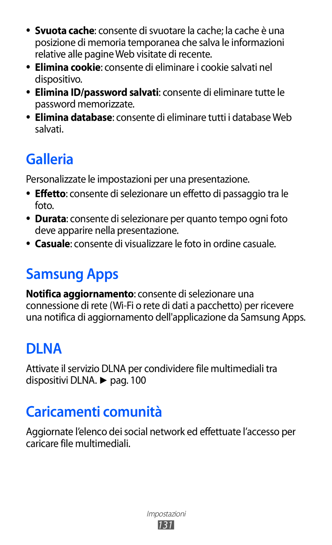 Samsung GT-S8600WSAITV, GT-S8600HKAITV, GT-S8600HKATIM manual Caricamenti comunità, 131 