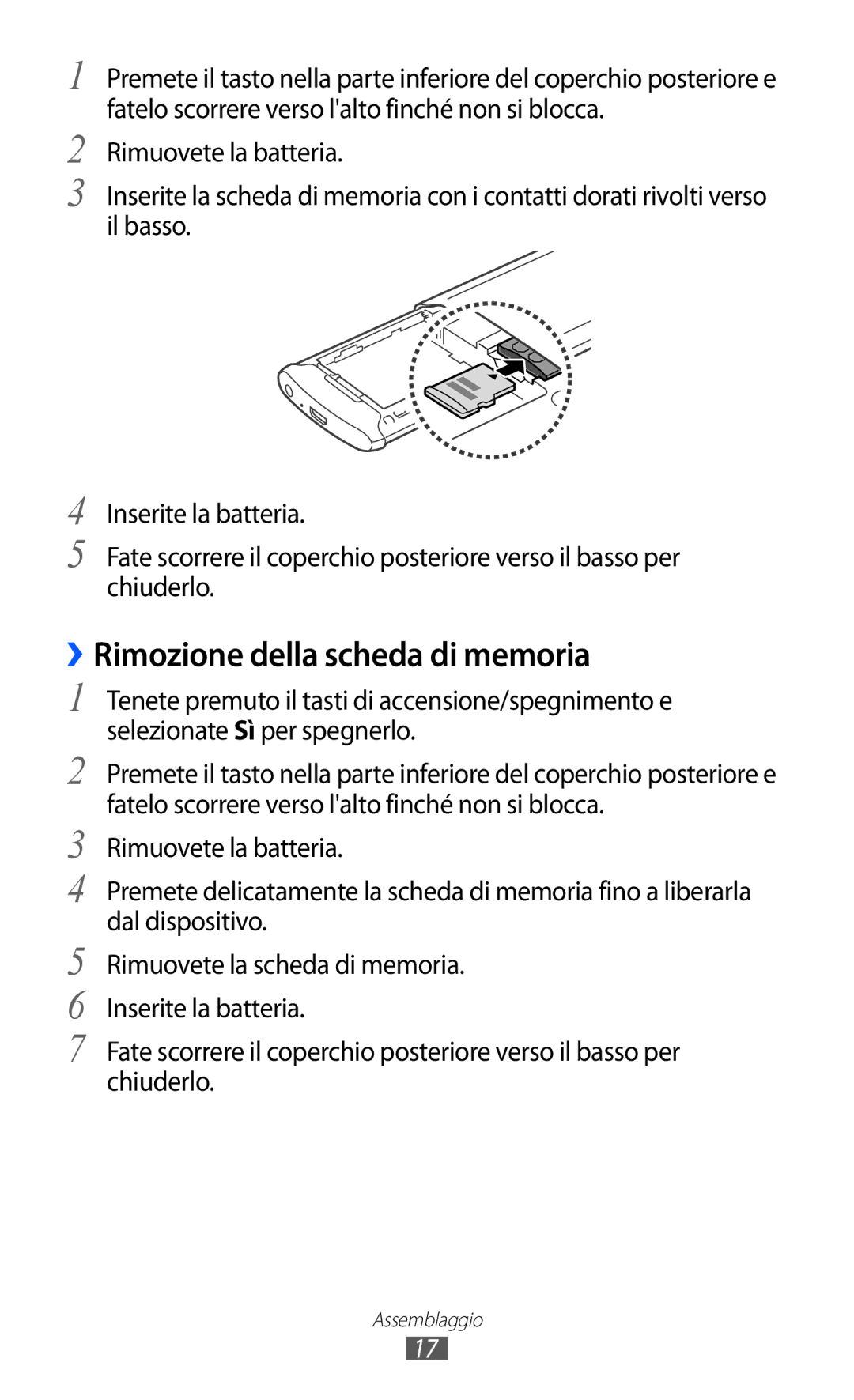 Samsung GT-S8600WSAITV, GT-S8600HKAITV, GT-S8600HKATIM manual ››Rimozione della scheda di memoria 