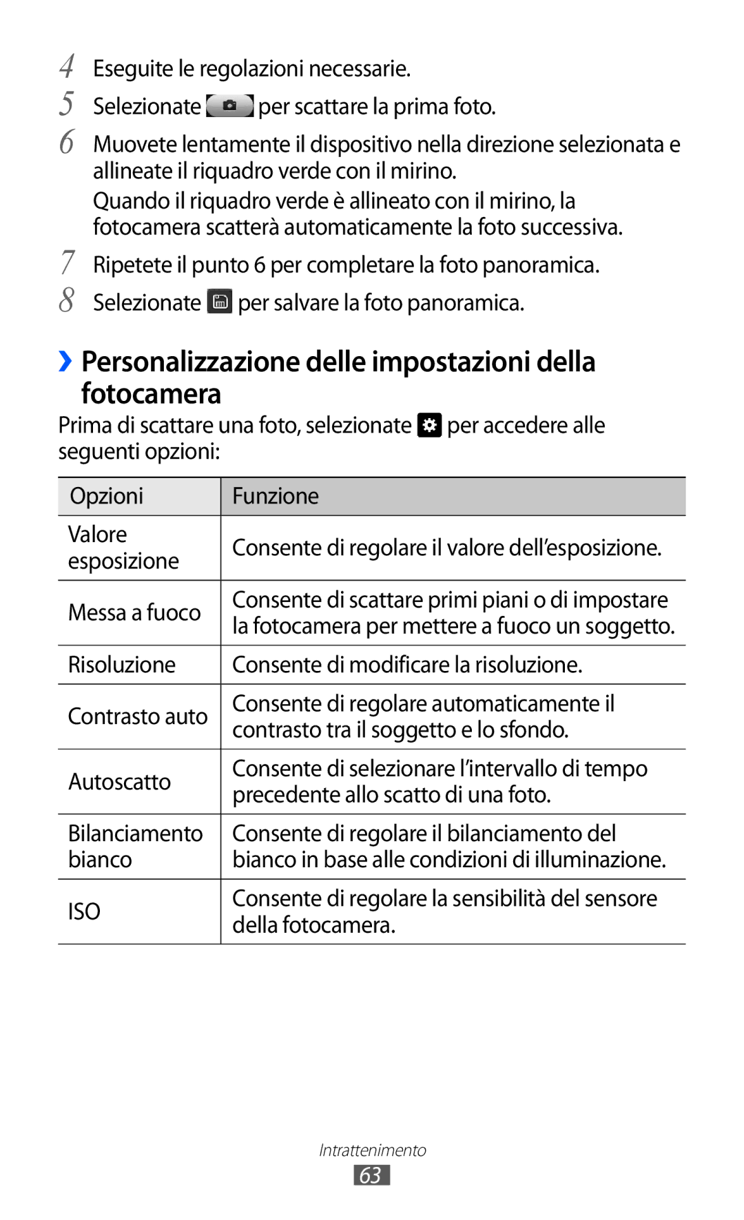 Samsung GT-S8600HKAITV, GT-S8600HKATIM, GT-S8600WSAITV manual ››Personalizzazione delle impostazioni della fotocamera 