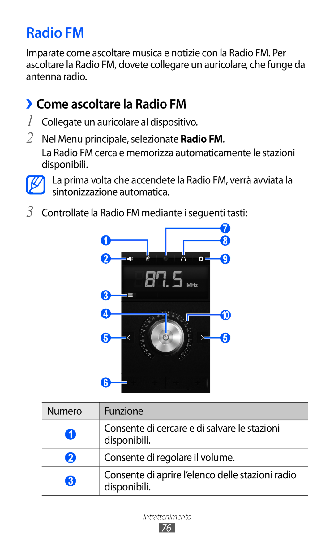 Samsung GT-S8600HKATIM, GT-S8600HKAITV, GT-S8600WSAITV manual ››Come ascoltare la Radio FM 