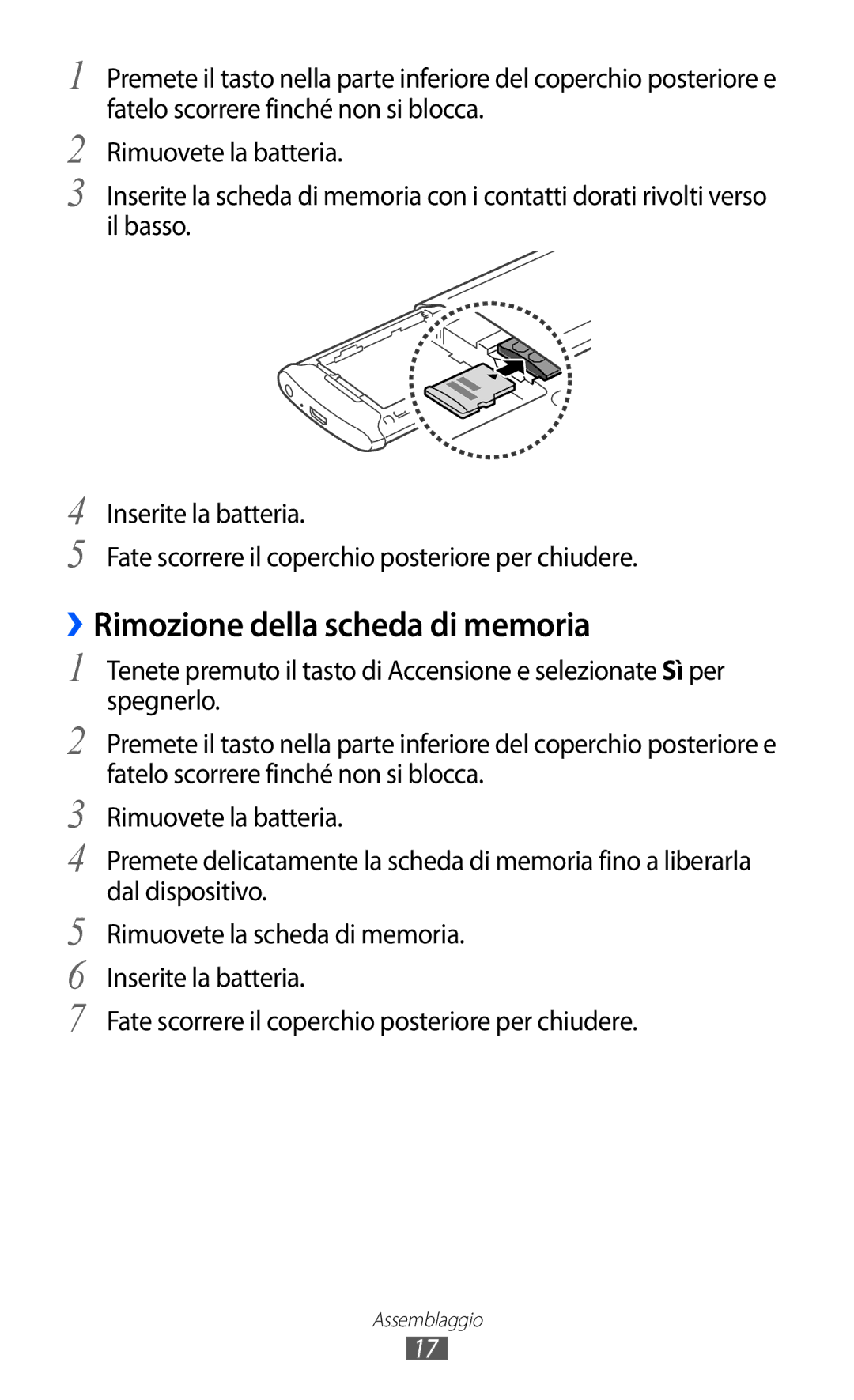 Samsung GT-S8600HKAITV, GT-S8600HKATIM, GT-S8600WSAITV manual ››Rimozione della scheda di memoria 