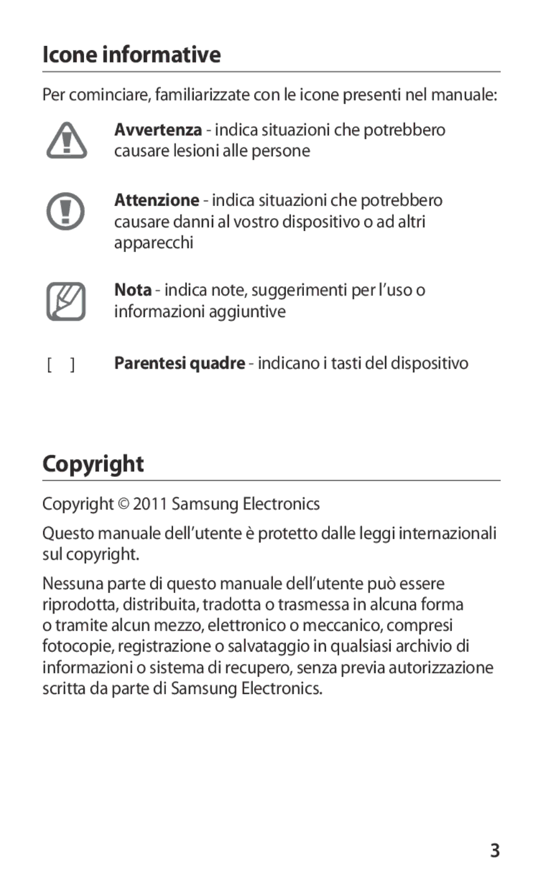 Samsung GT-S8600HKAITV, GT-S8600HKATIM, GT-S8600WSAITV manual Icone informative, Copyright 