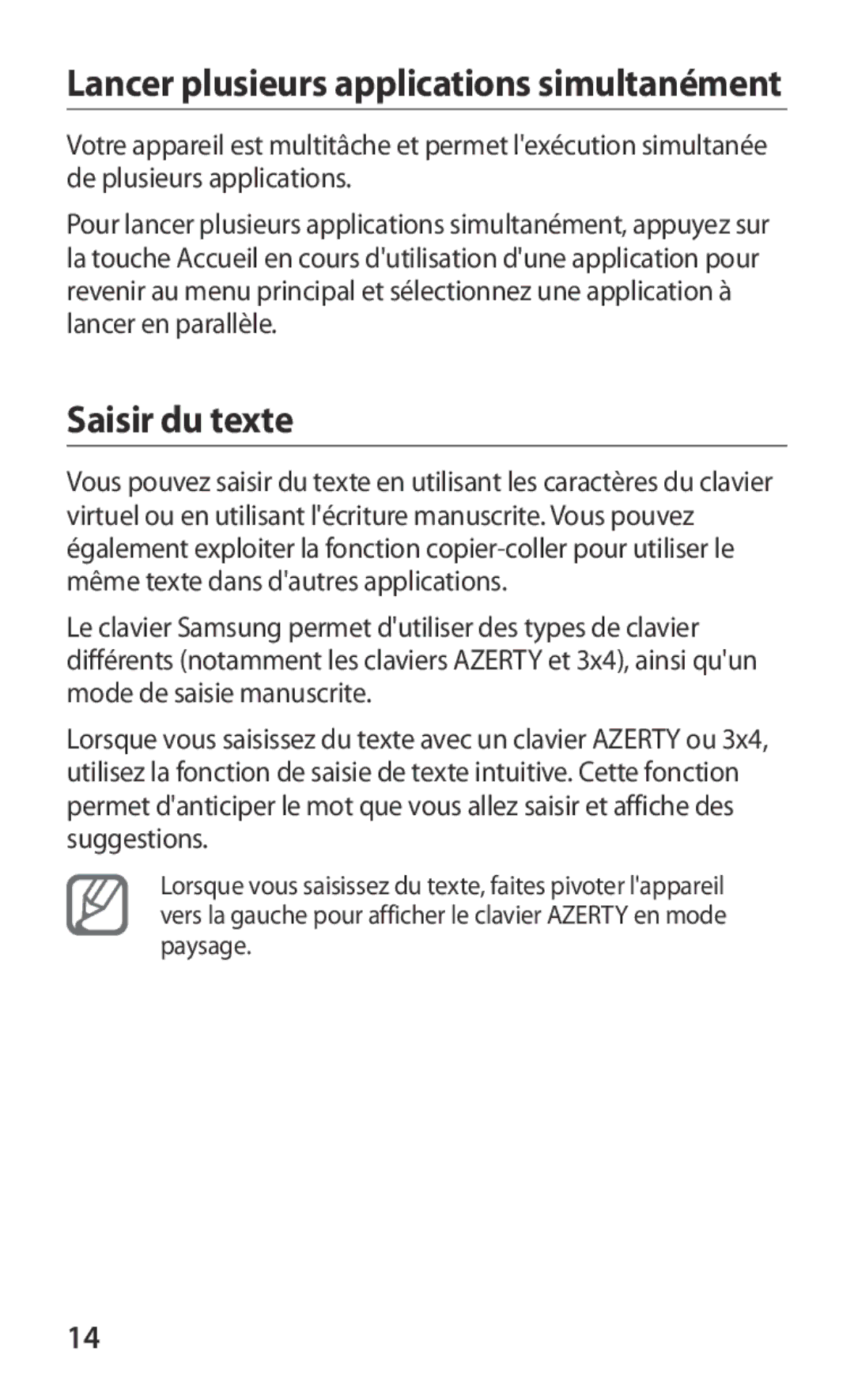 Samsung GT-S8600HKAMTL manual Saisir du texte, Lancer plusieurs applications simultanément 