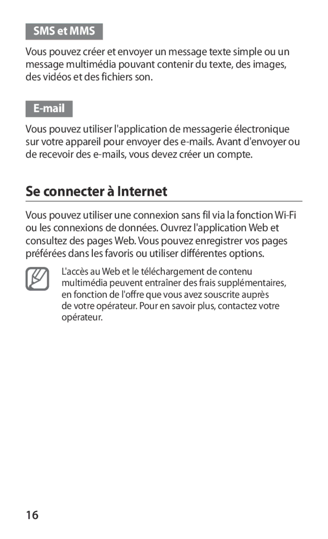 Samsung GT-S8600HKAMTL manual Se connecter à Internet, SMS et MMS, Mail 