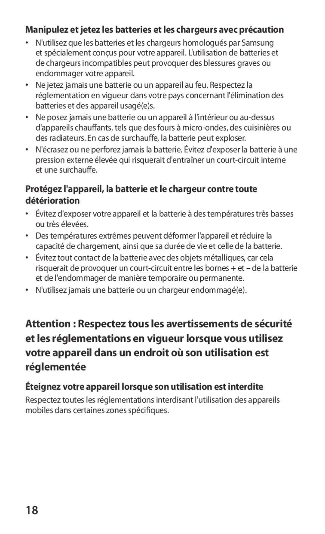 Samsung GT-S8600HKAMTL manual Nutilisez jamais une batterie ou un chargeur endommagée 