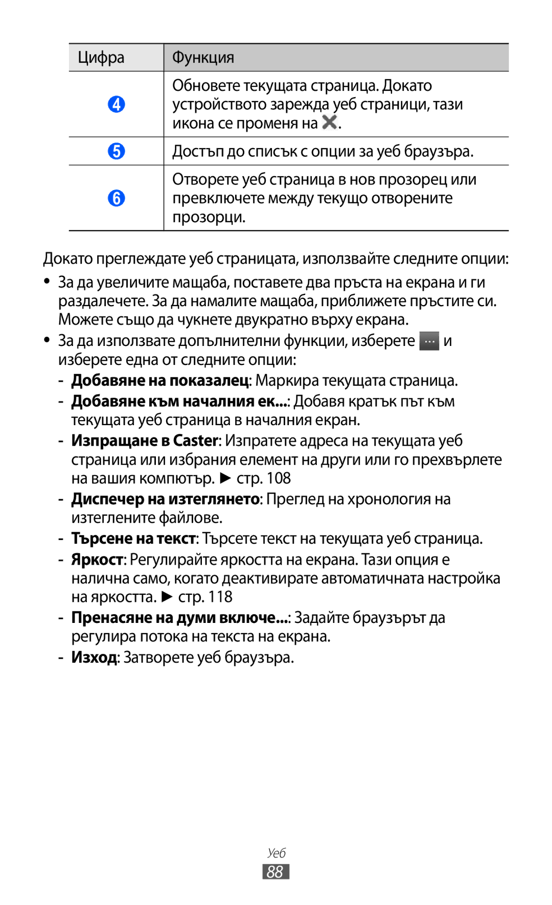 Samsung GT-S8600HKAMTL manual Превключете между текущо отворените прозорци, Изход Затворете уеб браузъра 