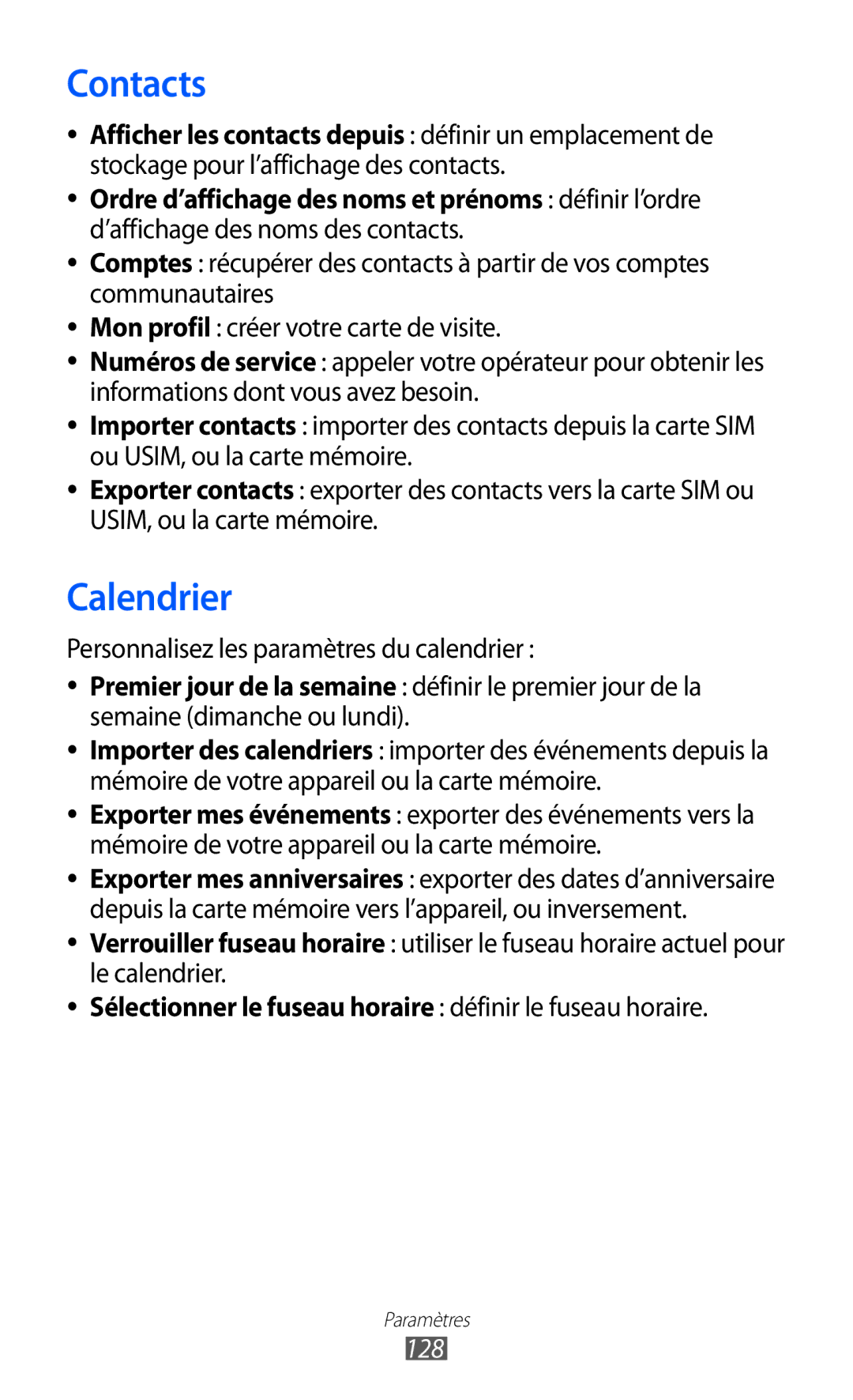 Samsung GT-S8600HKAMTL manual Sélectionner le fuseau horaire définir le fuseau horaire, 128 