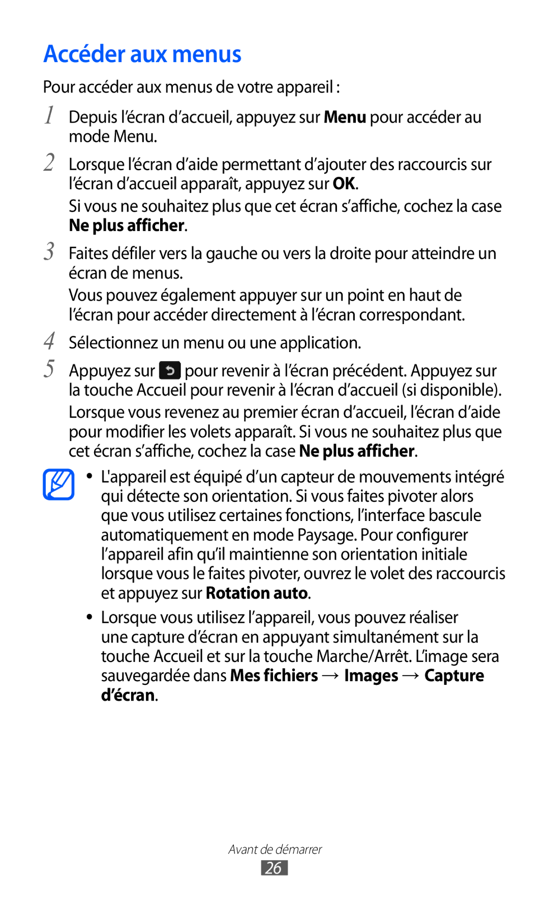 Samsung GT-S8600HKAMTL manual Accéder aux menus, Sélectionnez un menu ou une application 