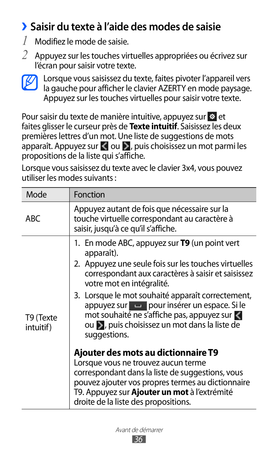 Samsung GT-S8600HKAMTL manual ››Saisir du texte à l’aide des modes de saisie 